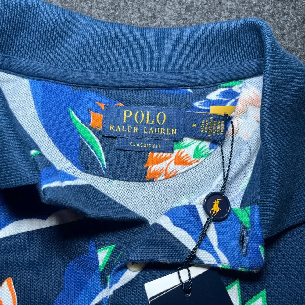 Polo Ralph Lauren Polo Shirt Mens M Blue New Floral Classic Fit 710929064001